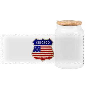 Chicago USA United States Wappen Flaggen - Panorama Keksdose mit Holzdeckel - Weiß - Vorne