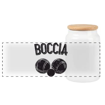 Boccia player clothing with bocce balls Boccia - Panoramic Cookie Jar with Wooden Lid - white - Front