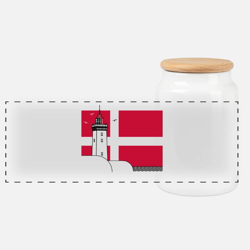 Dänemark Fahne mit Rubjerg Knude Leuchtturm - Panorama Keksdose mit Holzdeckel - Weiß