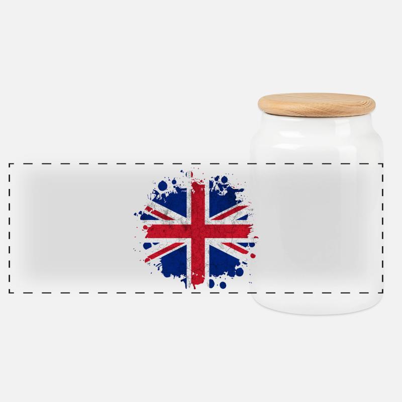 Großbritannien Vintage Splash Design - Panorama Keksdose mit Holzdeckel - Weiß