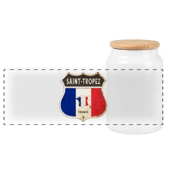 Saint-Tropez France Armoiries Drapeaux Design - Boîte à biscuits avec couvercle en bois - blanc - Devant
