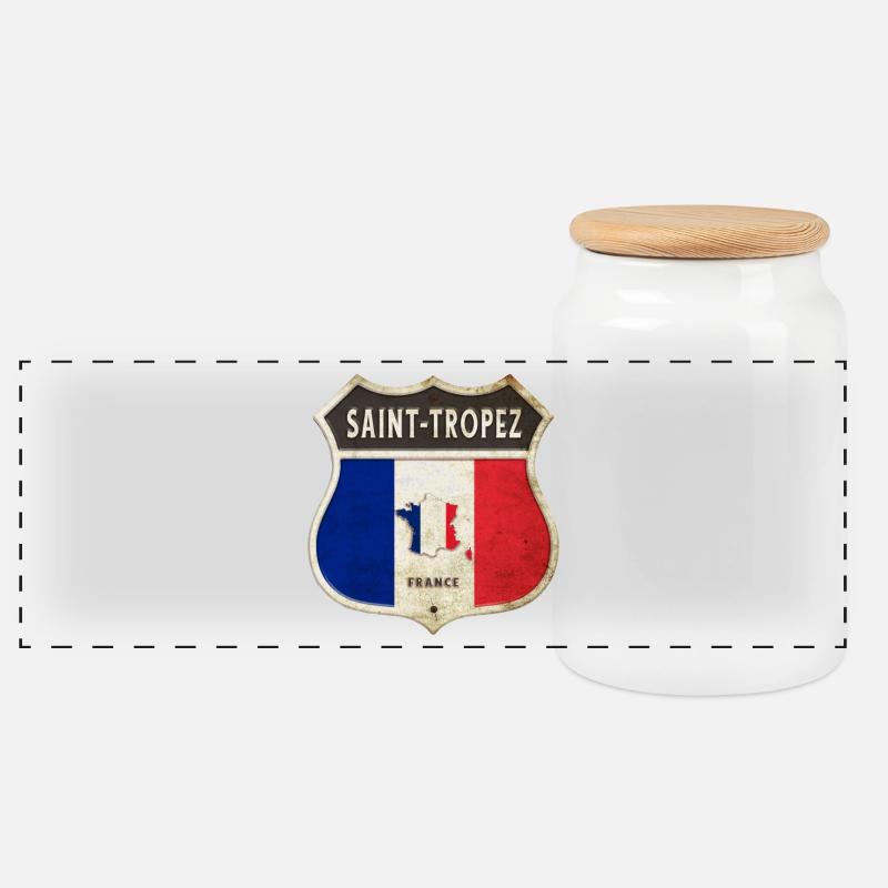 Saint-Tropez Frankreich Wappen Flaggen Design - Panorama Keksdose mit Holzdeckel - Weiß