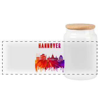 Hannover Skyline Design - Panorama Keksdose mit Holzdeckel - Weiß - Vorne