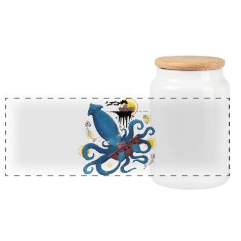 Blue Ink Spirits - Kraken Abyssal Giant Squid - Panoramic Cookie Jar with Wooden Lid - white - Front