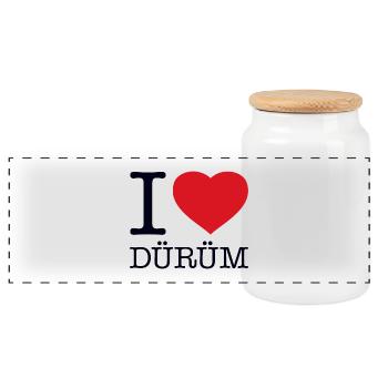I LOVE DÜRÜM - Panorama Keksdose mit Holzdeckel - Weiß - Vorne