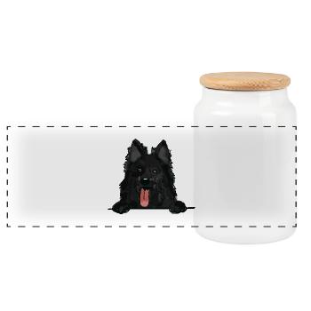 Black Norwegian Elkhound Dog for Peeking Dog Lover - Panoramic Cookie Jar with Wooden Lid - white - Front