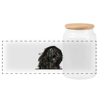 Bergamasco Shepherd Dog for Peeking Dog Lovers - Panoramic Cookie Jar with Wooden Lid - white - Front