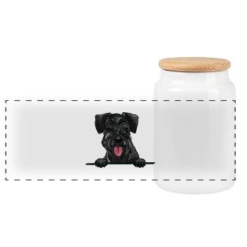 Giant Schnauzer Dog for Peeking Dog Lovers - Panoramic Cookie Jar with Wooden Lid - white - Front
