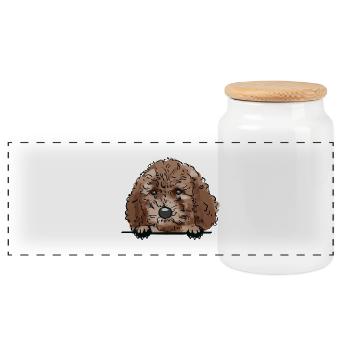 Chien caniche pour les amateurs de chiens qui jettent un coup d’œil - Boîte à biscuits avec couvercle en bois - blanc - Devant