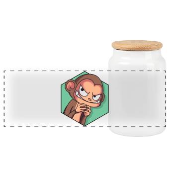 Cunning monkey | Funny monkey - Panoramic Cookie Jar with Wooden Lid - white - Front
