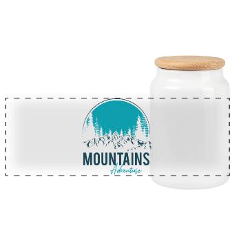 Mountains Adventure - Panoramic Cookie Jar with Wooden Lid - white - Front