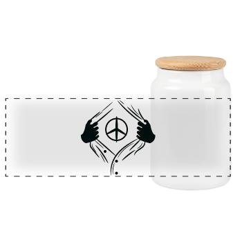 Freedom of Expression Peace Sign Love Peace - Panoramic Cookie Jar with Wooden Lid - white - Front