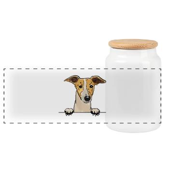 Whippet Dog für spähende Hundeliebhaber - Panorama Keksdose mit Holzdeckel - Weiß - Vorne