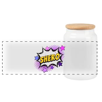 Shero - the heroine - Panoramic Cookie Jar with Wooden Lid - white - Front