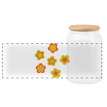 des années 70 motif de fleur - Boîte à biscuits avec couvercle en bois - blanc - Devant