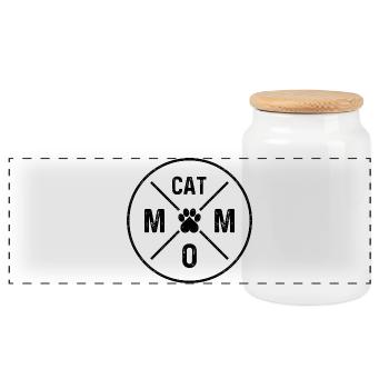 Cat Mom Cats Mama Heart Paw Cat Mom - Panoramic Cookie Jar with Wooden Lid - white - Front