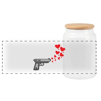 Heart Freedom of Expression Humanity Peacetime - Panoramic Cookie Jar with Wooden Lid - white - Front
