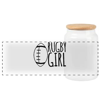Rugby Girl – Femme Rugby Minimaliste | Idée cadeau - Boîte à biscuits avec couvercle en bois - blanc - Devant