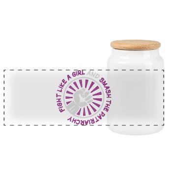 Fight like a girl and smash the patriarchy - Panoramic Cookie Jar with Wooden Lid - white - Front