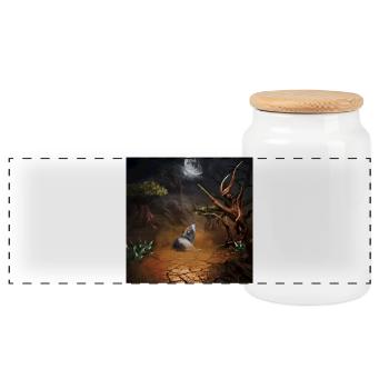Awesome wolf in the dark night - Panoramic Cookie Jar with Wooden Lid - white - Front
