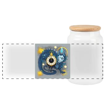 Blue Ink Spirits Posters - Demon Guardian of Time - Panoramic Cookie Jar with Wooden Lid - white - Front