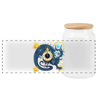 Blue Ink Spirits - Chinese Demon Guardian of Time - Panoramic Cookie Jar with Wooden Lid - white - Front
