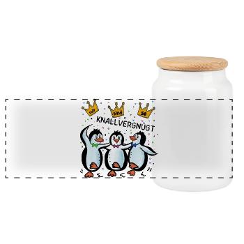 Pinguine - Wir sind so knallvergnügt - Panorama Keksdose mit Holzdeckel - Weiß - Vorne