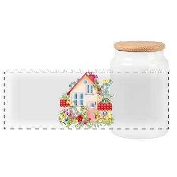 colorful villa with lush garden - A dream house - Panoramic Cookie Jar with Wooden Lid - white - Front