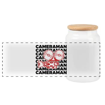 Cameraman - Panoramic Cookie Jar with Wooden Lid - white - Front