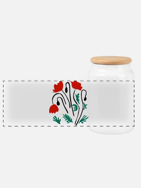 Mohnblumen Matisse inspiriert - Panorama Keksdose mit Holzdeckel - Weiß