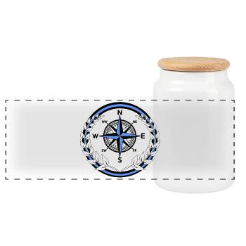 Boussole marin Couronne de laurier Ahoy Maritime - Boîte à biscuits avec couvercle en bois - blanc - Devant