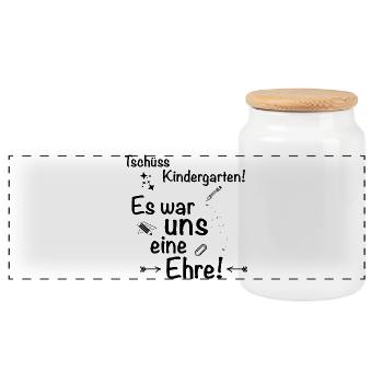 Tschüss Kindergarten... - Panorama Keksdose mit Holzdeckel - Weiß - Vorne