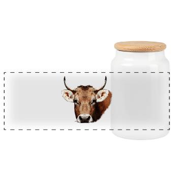 süße tierdesigns mädchen, kuh beige, rustikal - Panorama Keksdose mit Holzdeckel - Weiß - Vorne