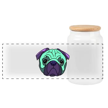 Mint Pug Kopf PopArt mobs  - Panorama Keksdose mit Holzdeckel - Weiß - Vorne