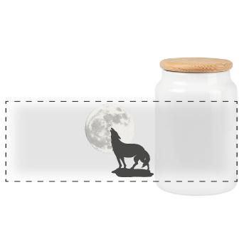 schöne wildtiermotive, Heulende Wolfsilhouette - Panorama Keksdose mit Holzdeckel - Weiß - Vorne