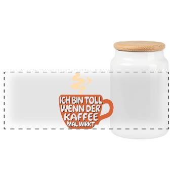 Cool Statement Kaffee Koffein Kaffeeliebhaber - Panorama Keksdose mit Holzdeckel - Weiß - Vorne