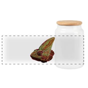 Reptilien designs, Chameleonkopf, freizeitkleidung - Panorama Keksdose mit Holzdeckel - Weiß - Vorne