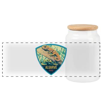 Algarve Portugal, plage été soleil caméléon rétro - Boîte à biscuits avec couvercle en bois - blanc - Devant