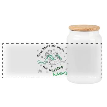 These boots are made for hiking! Mountain Hiking Boot - Panoramic Cookie Jar with Wooden Lid - white - Front