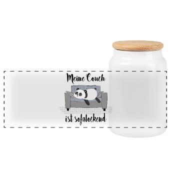Meine Couch ist sofalockend! Wortspiel, Panda - Panorama Keksdose mit Holzdeckel - Weiß - Vorne