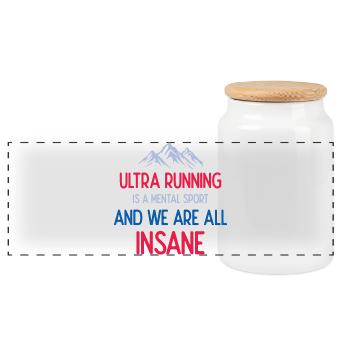 Ultra Running is a Mental Sport & We’re All Insane - Panoramic Cookie Jar with Wooden Lid - white - Front