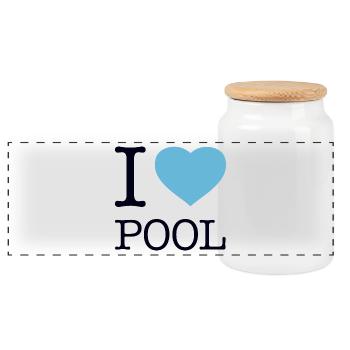 I LOVE POOL - Panorama Keksdose mit Holzdeckel - Weiß - Vorne