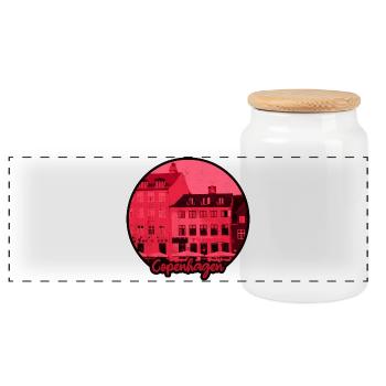 Kopenhagen Silhouette im Rot-Look - Panorama Keksdose mit Holzdeckel - Weiß - Vorne