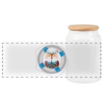 niedlicher Fuchs als Seemann im Marine Look - Panorama Keksdose mit Holzdeckel - Weiß - Vorne