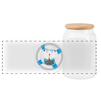 cute bear as a sailor in a navy look - Panoramic Cookie Jar with Wooden Lid - white - Front