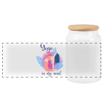 Yoga - Boîte à biscuits avec couvercle en bois - blanc - Devant