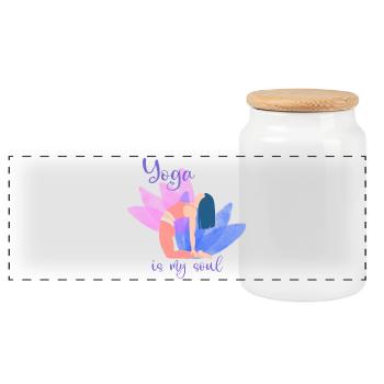Yoga Is My Soul – Colored Pose - Panoramic Cookie Jar with Wooden Lid - white - Front