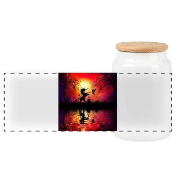 Licorne avec fée au coucher du soleil. - Boîte à biscuits avec couvercle en bois - blanc - Devant