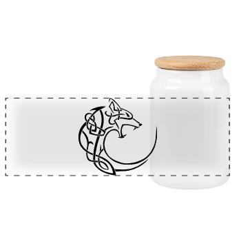 loup lunaire noir - Boîte à biscuits avec couvercle en bois - blanc - Devant