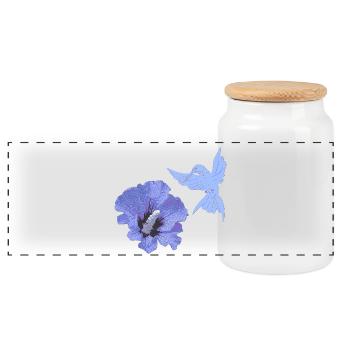 geschenke mit kolibris, Kolibrisilhouette Hibiskus - Panorama Keksdose mit Holzdeckel - Weiß - Vorne